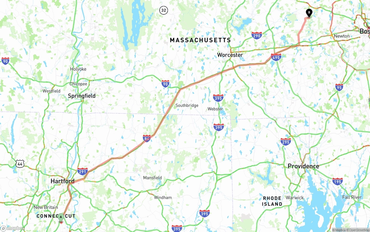 Shipping route from Connecticut to Massachusetts