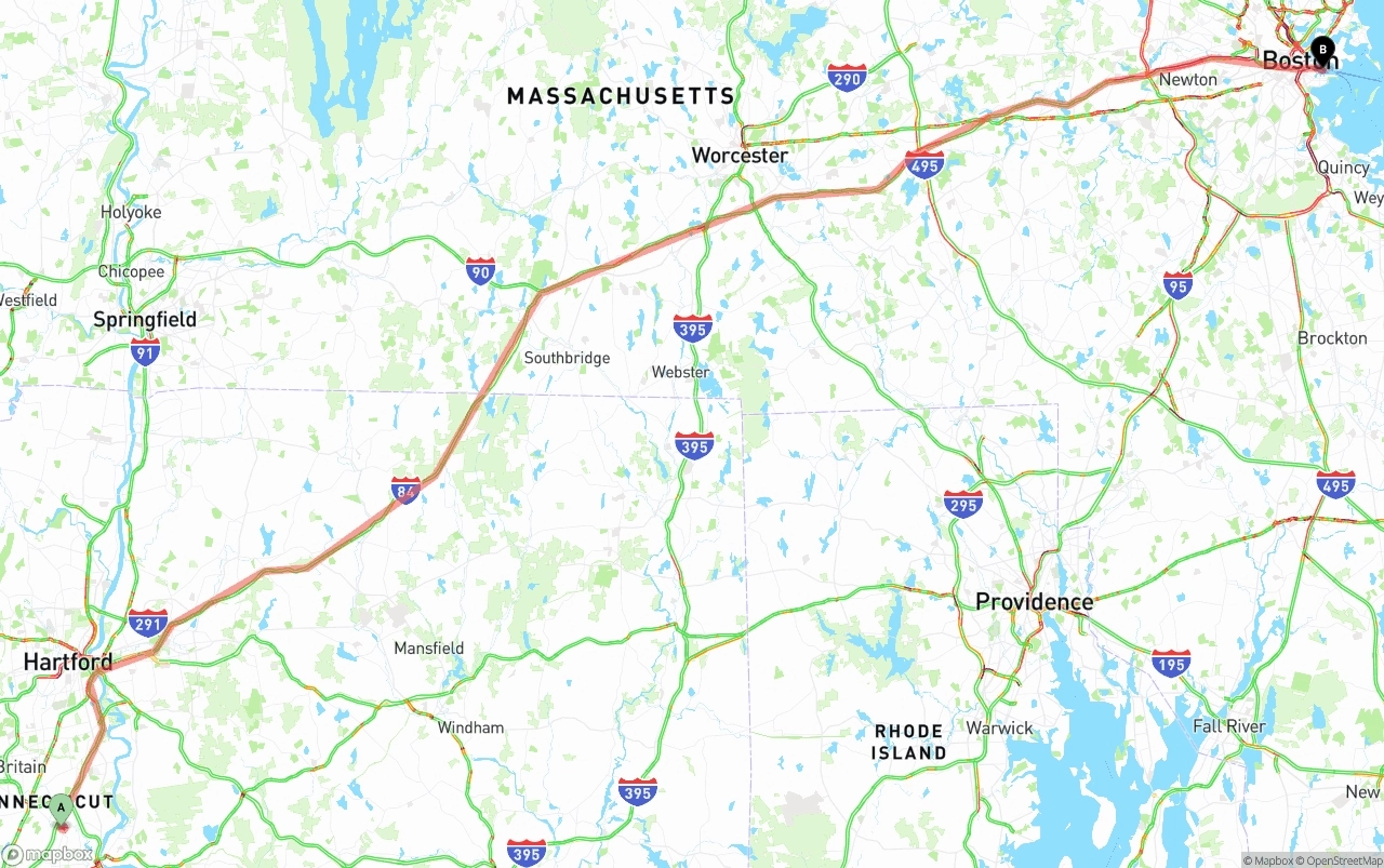 Shipping route from Connecticut to Port of Boston
