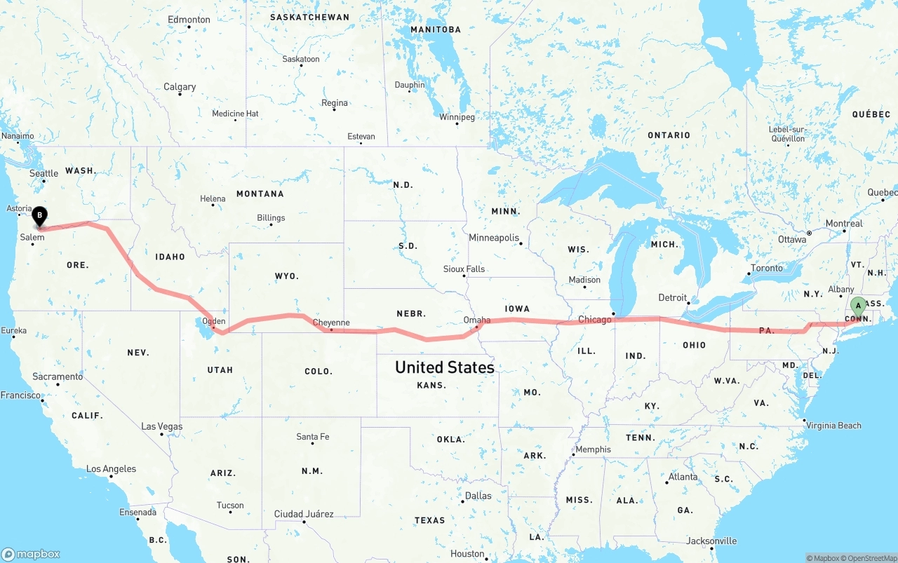 Shipping route from Connecticut to Port of Portland