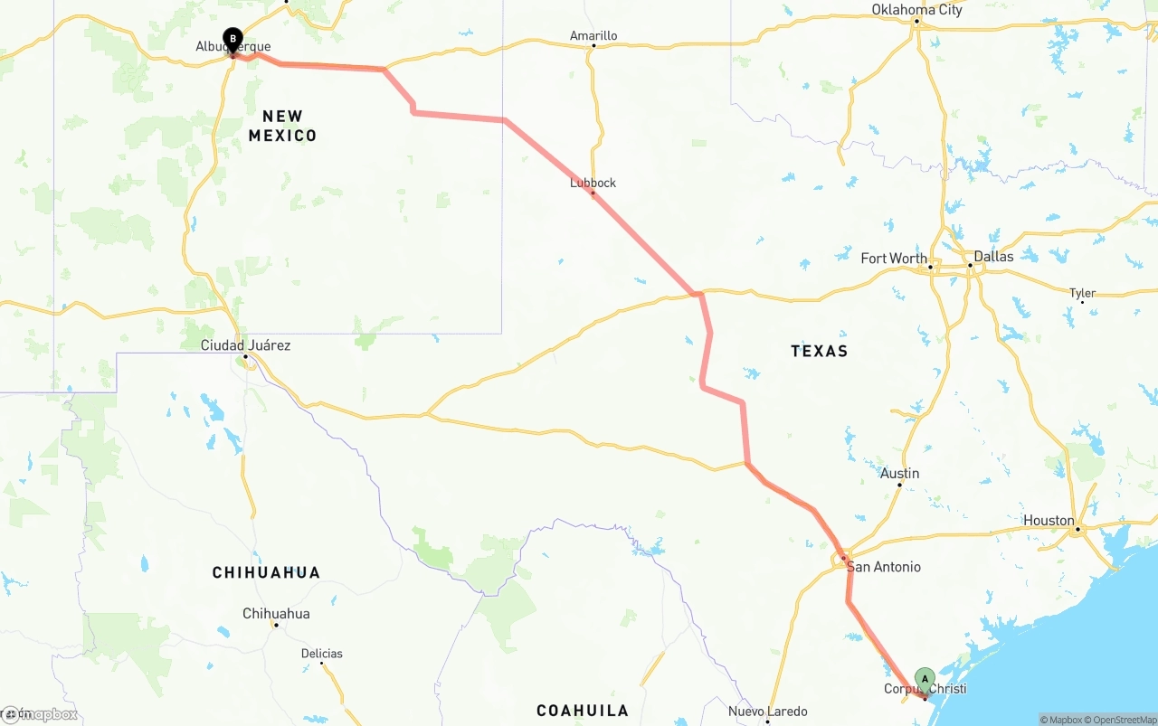 Shipping route from Corpus Christi to Albuquerque
