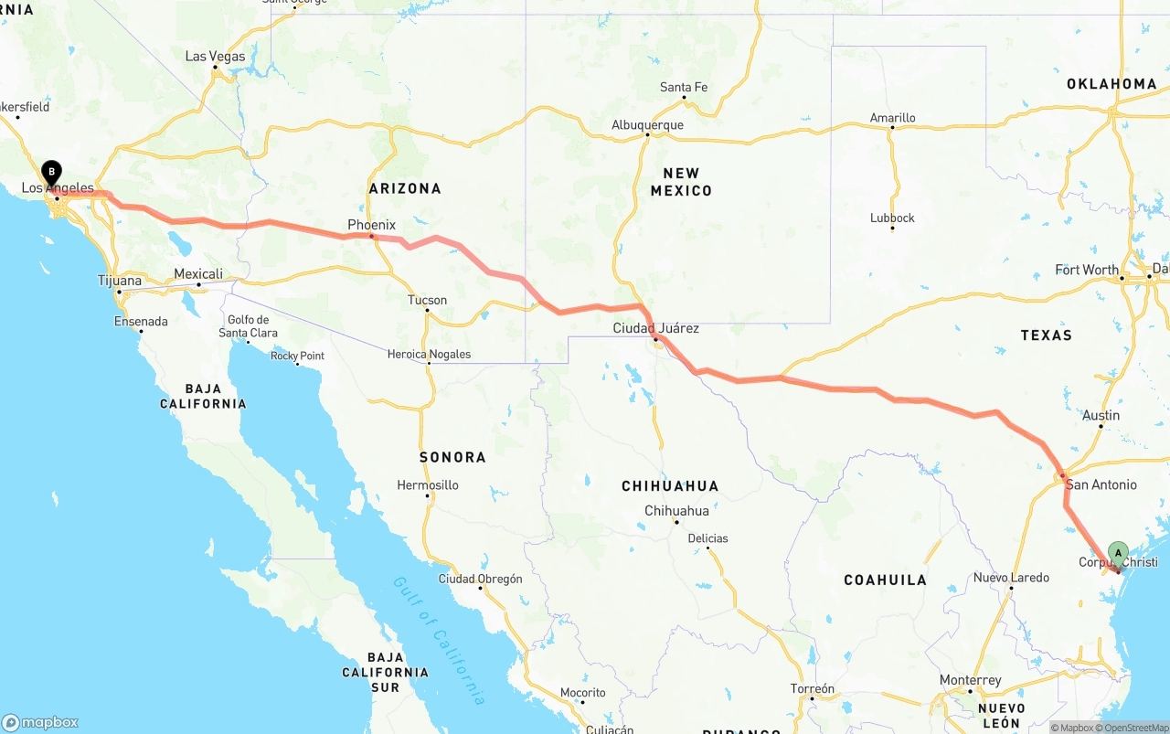 Shipping route from Corpus Christi to Bob Hope Airport