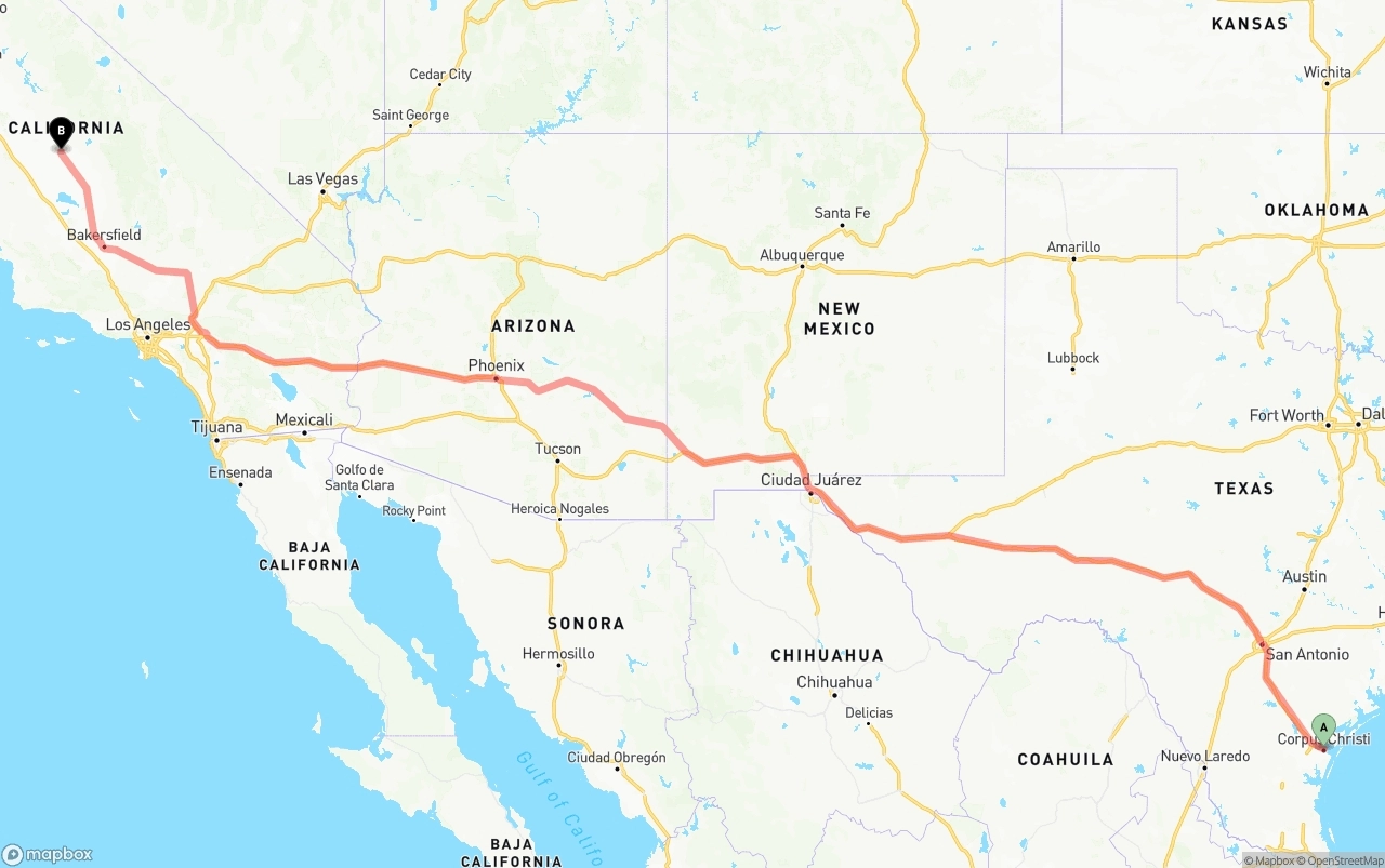 Shipping route from Corpus Christi to Fresno