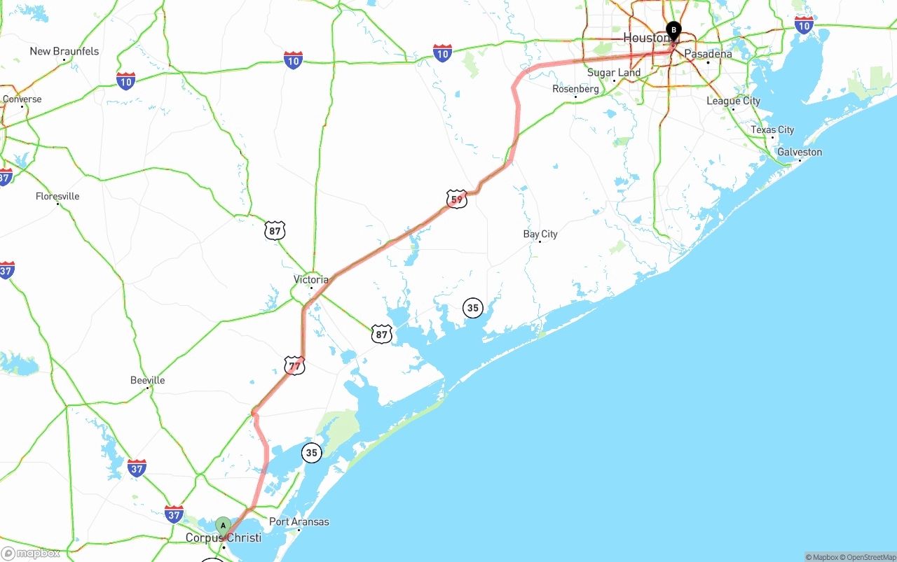 Shipping route from Corpus Christi to Houston