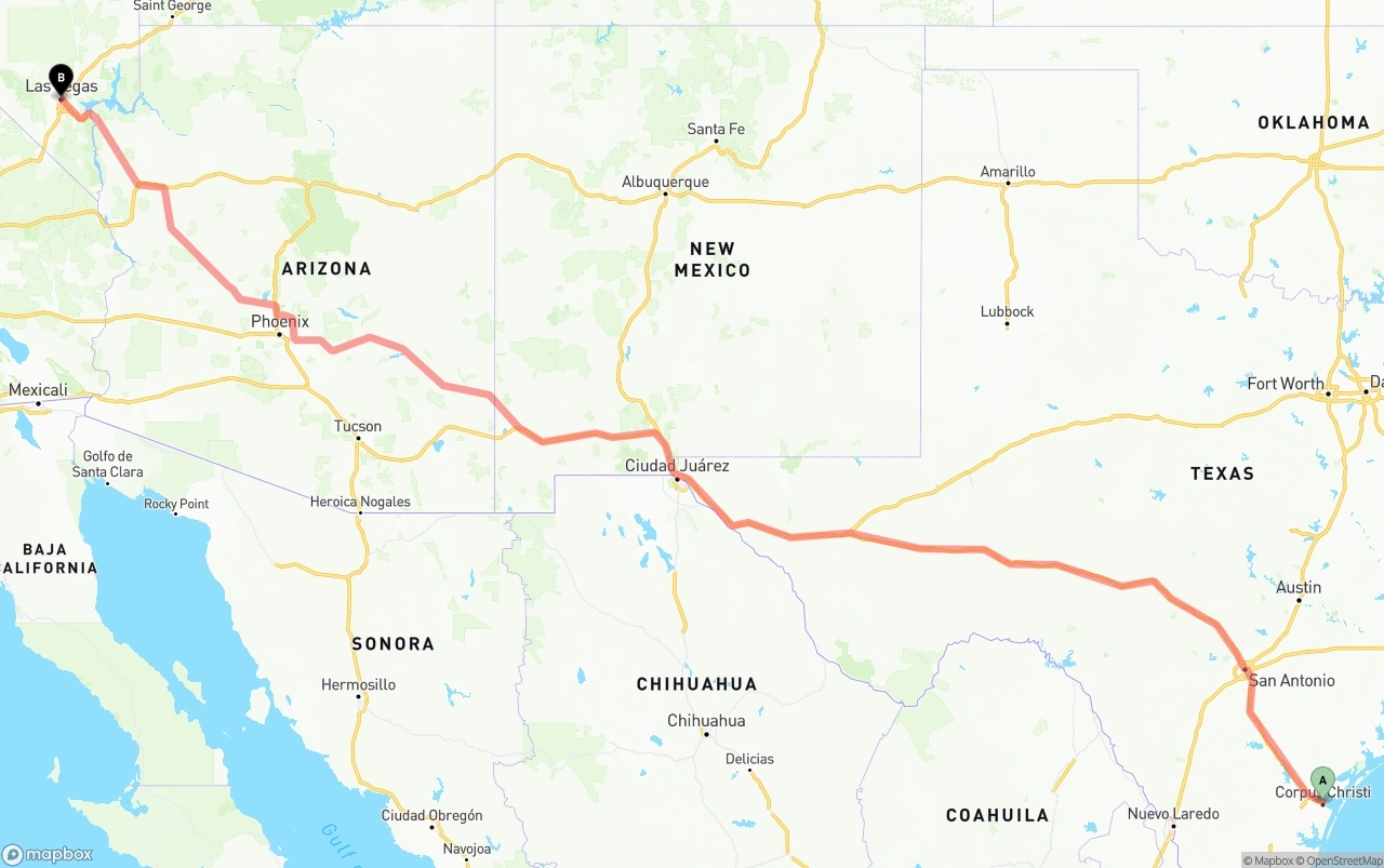 Shipping route from Corpus Christi to Las Vegas