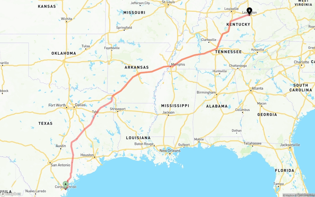 Shipping route from Corpus Christi to Lexington