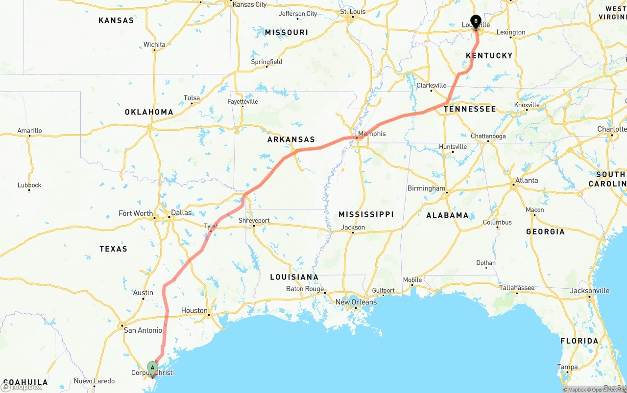 Shipping route from Corpus Christi to Louisville