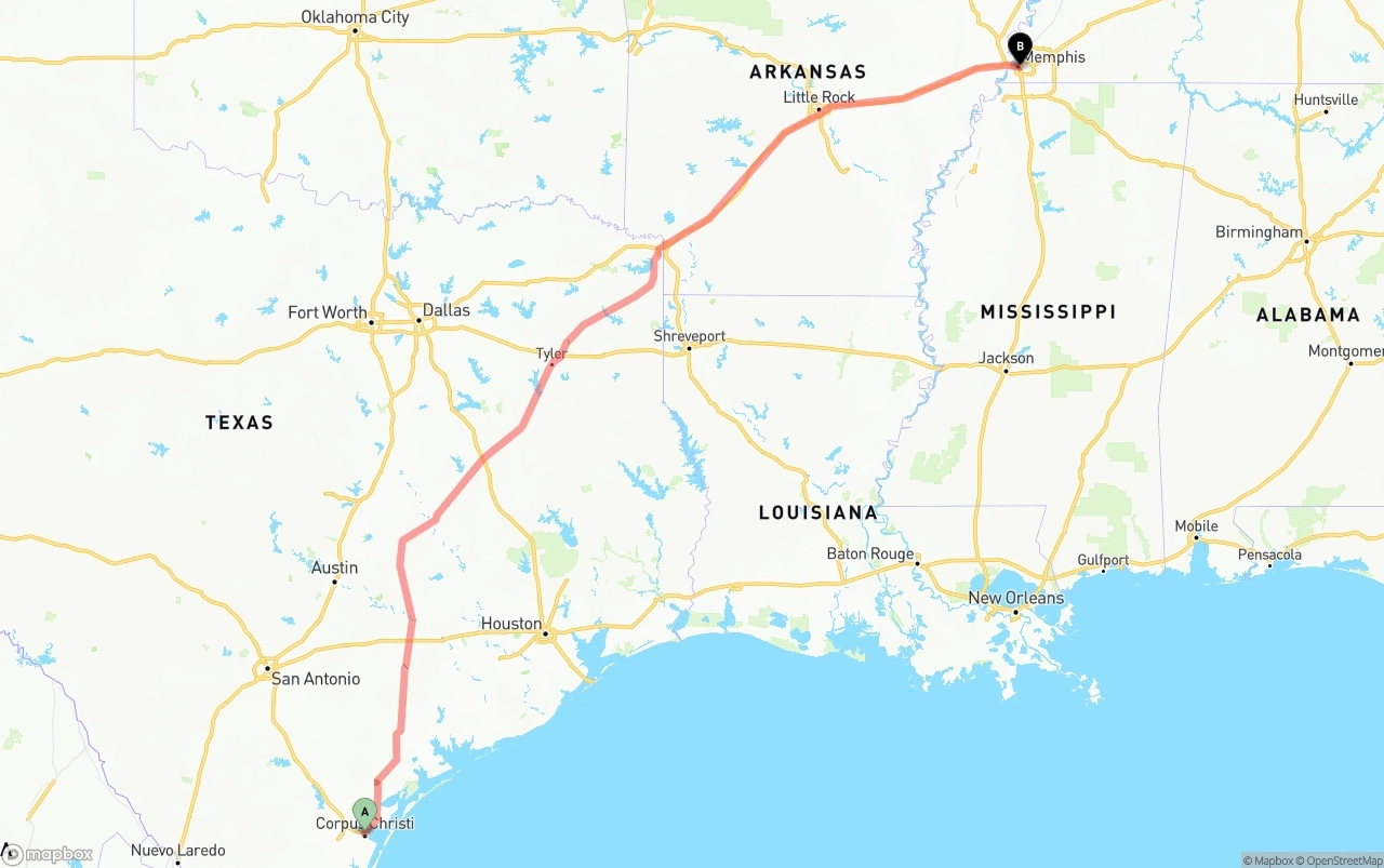 Shipping route from Corpus Christi to Memphis