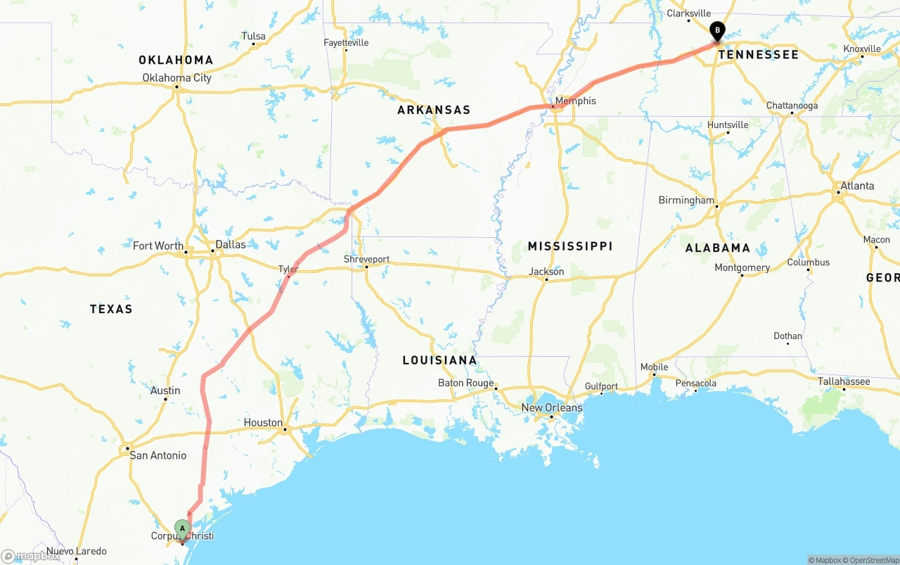 Shipping route from Corpus Christi to Nashville