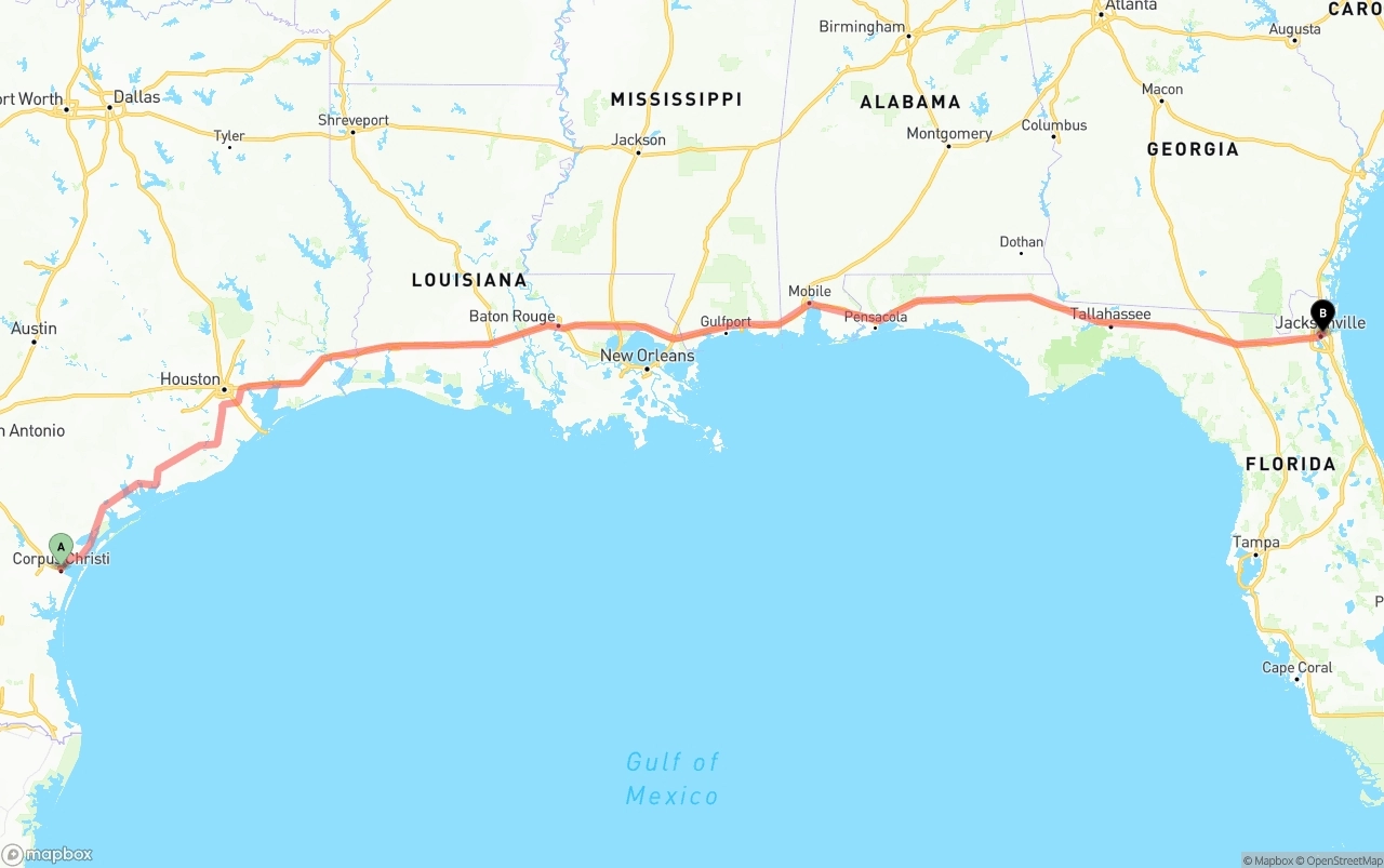 Shipping route from Corpus Christi to Port of Jacksonville