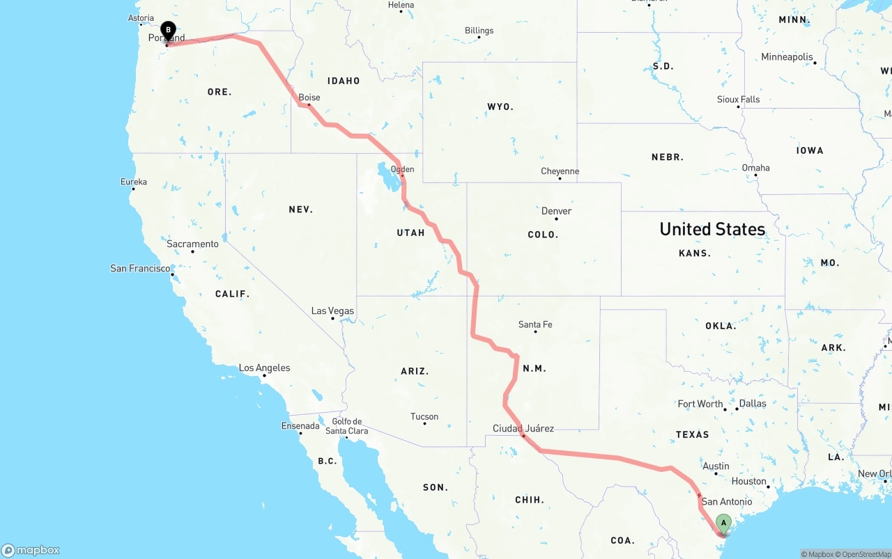 Shipping route from Corpus Christi to Port of Portland