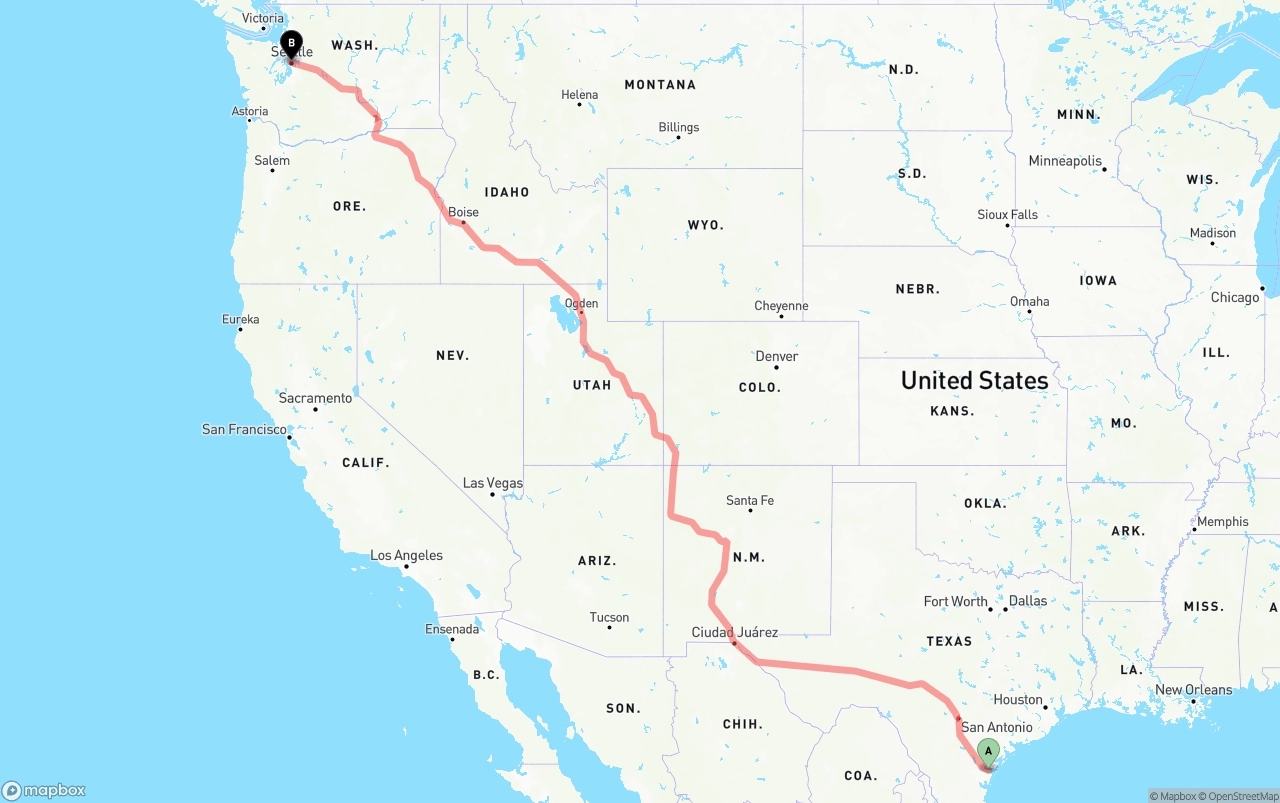 Shipping route from Corpus Christi to Port of Seattle