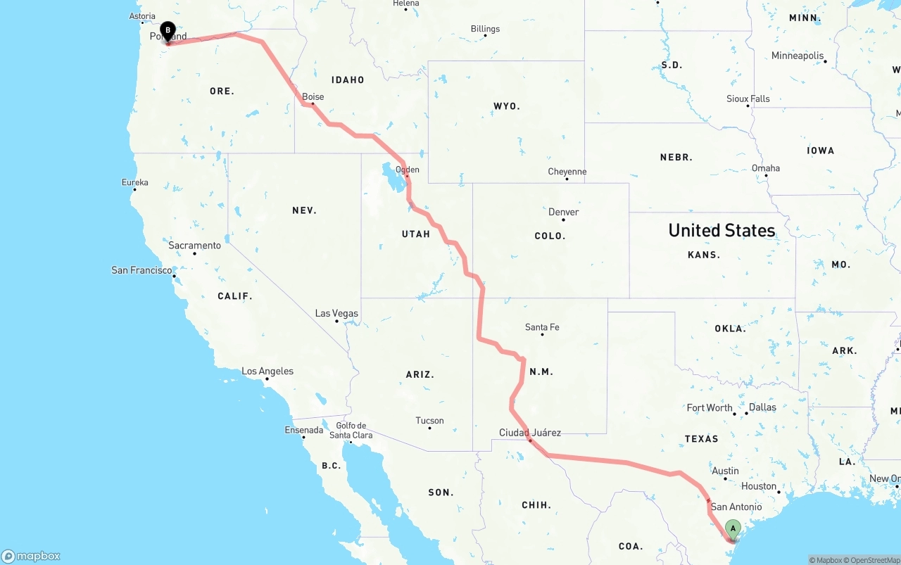 Shipping route from Corpus Christi to Portland