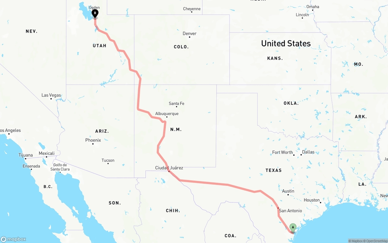 Shipping route from Corpus Christi to Salt Lake City