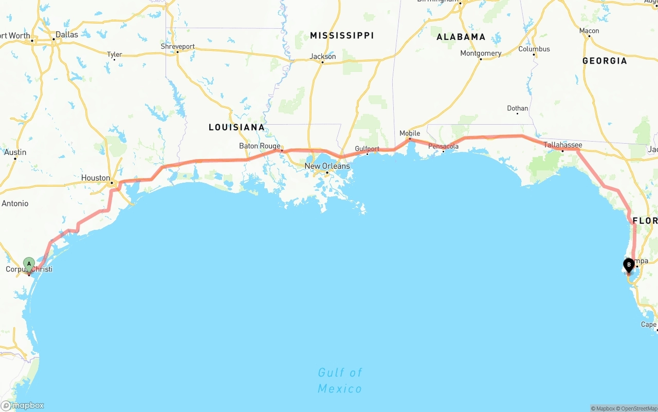 Shipping route from Corpus Christi to St. Petersburg