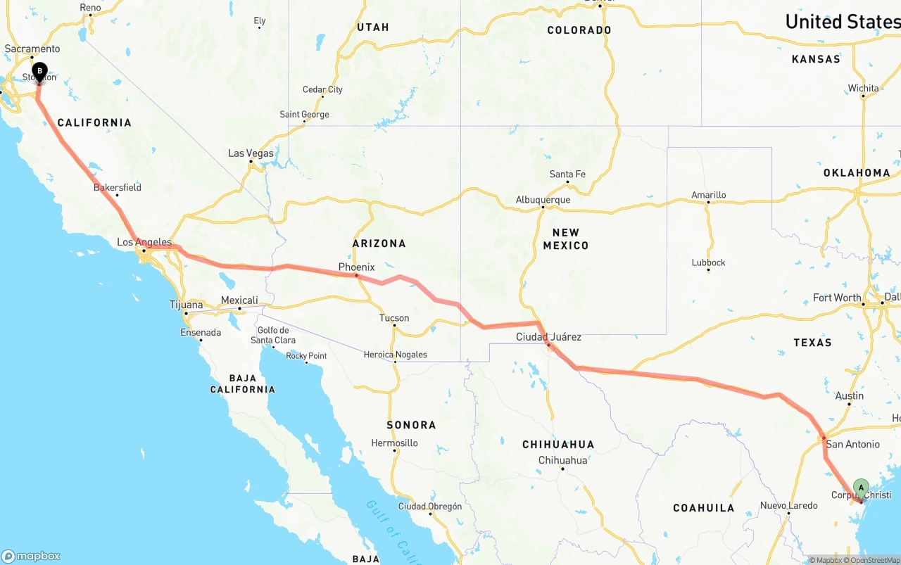 Shipping route from Corpus Christi to Stockton