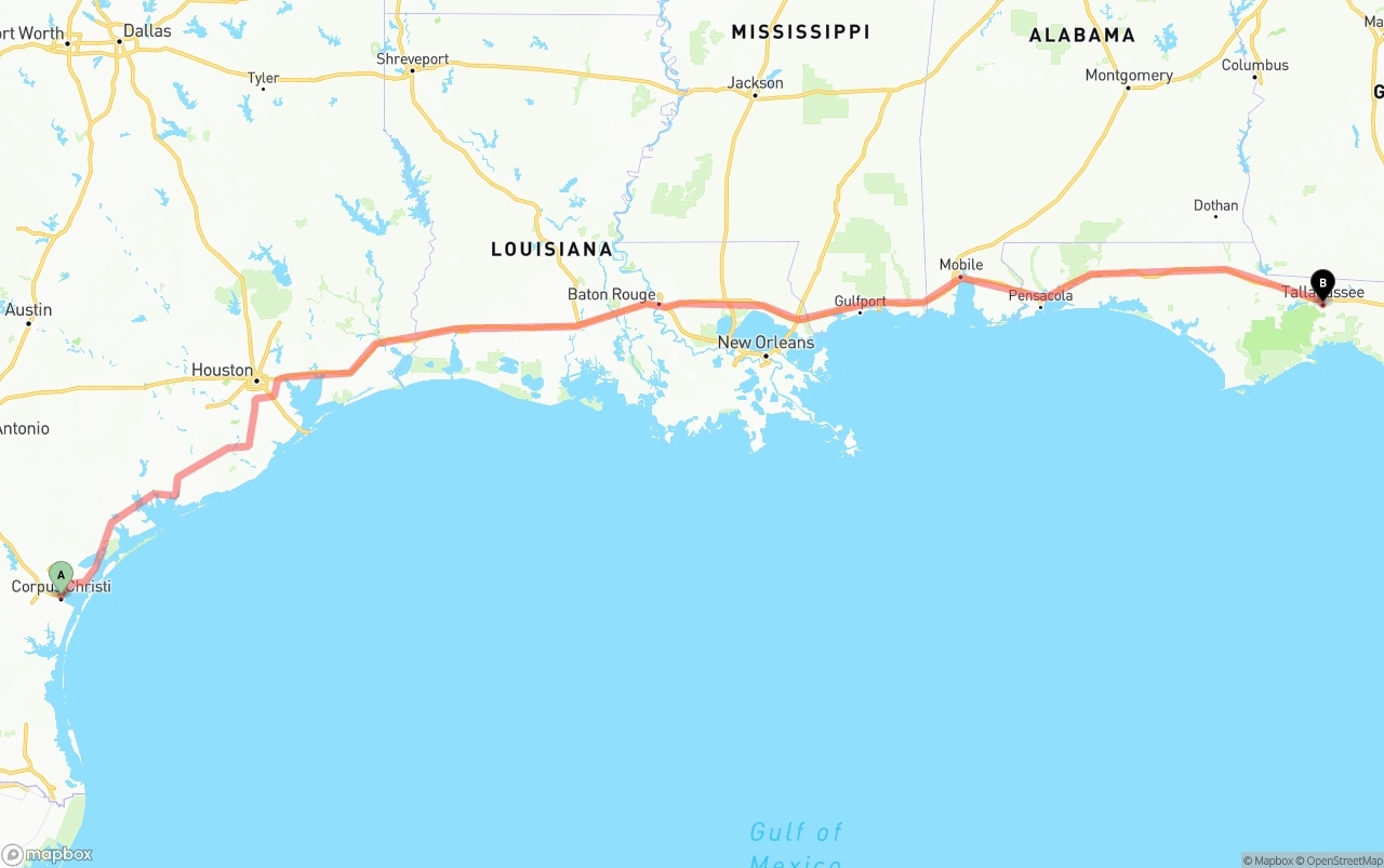 Shipping route from Corpus Christi to Tallahassee