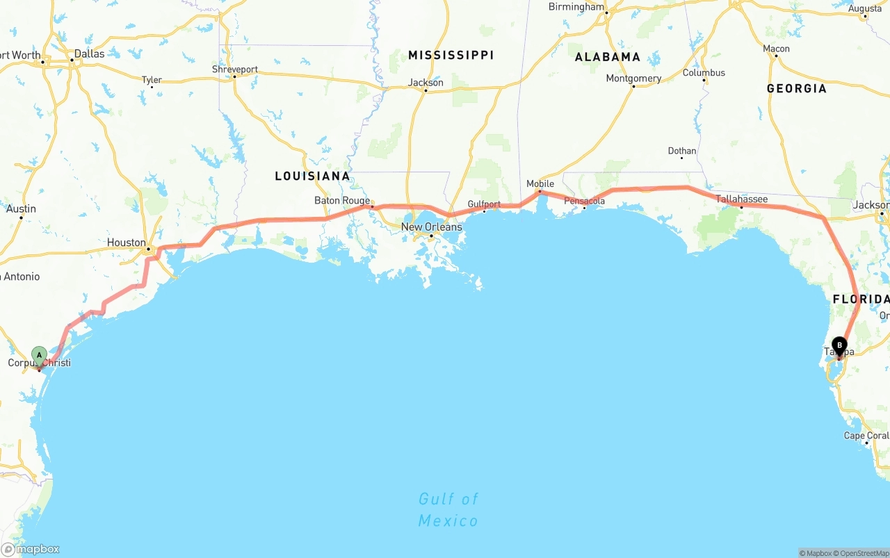 Shipping route from Corpus Christi to Tampa