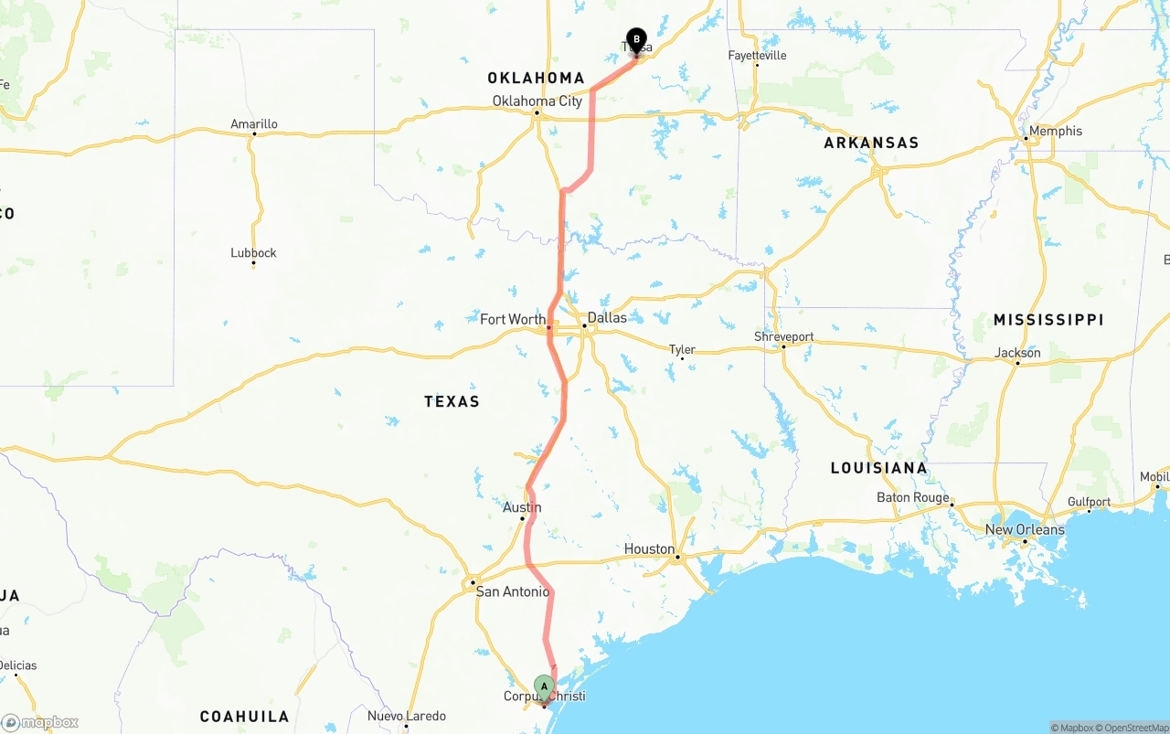 Shipping route from Corpus Christi to Tulsa