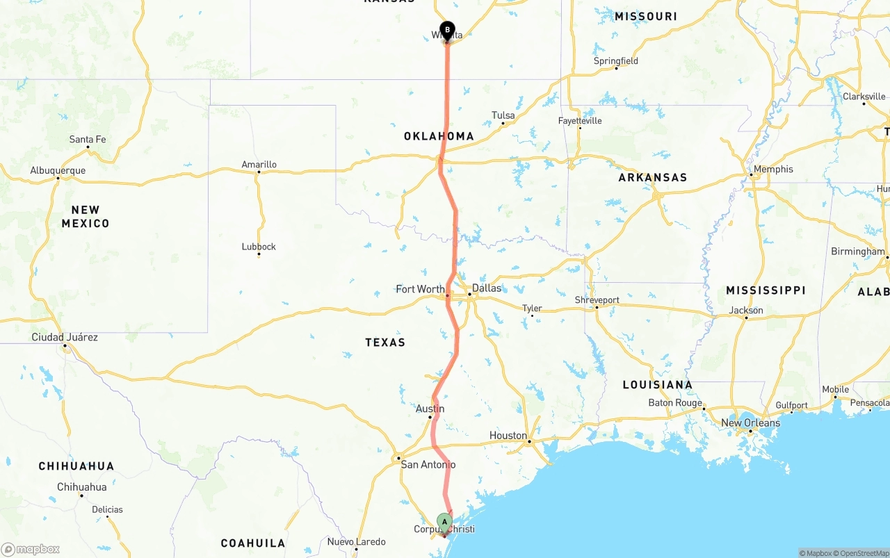 Shipping route from Corpus Christi to Wichita
