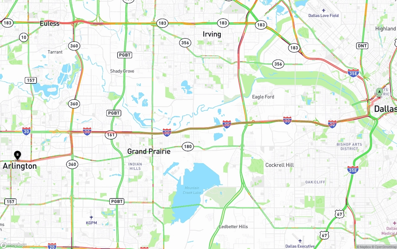Shipping route from Dallas to Arlington
