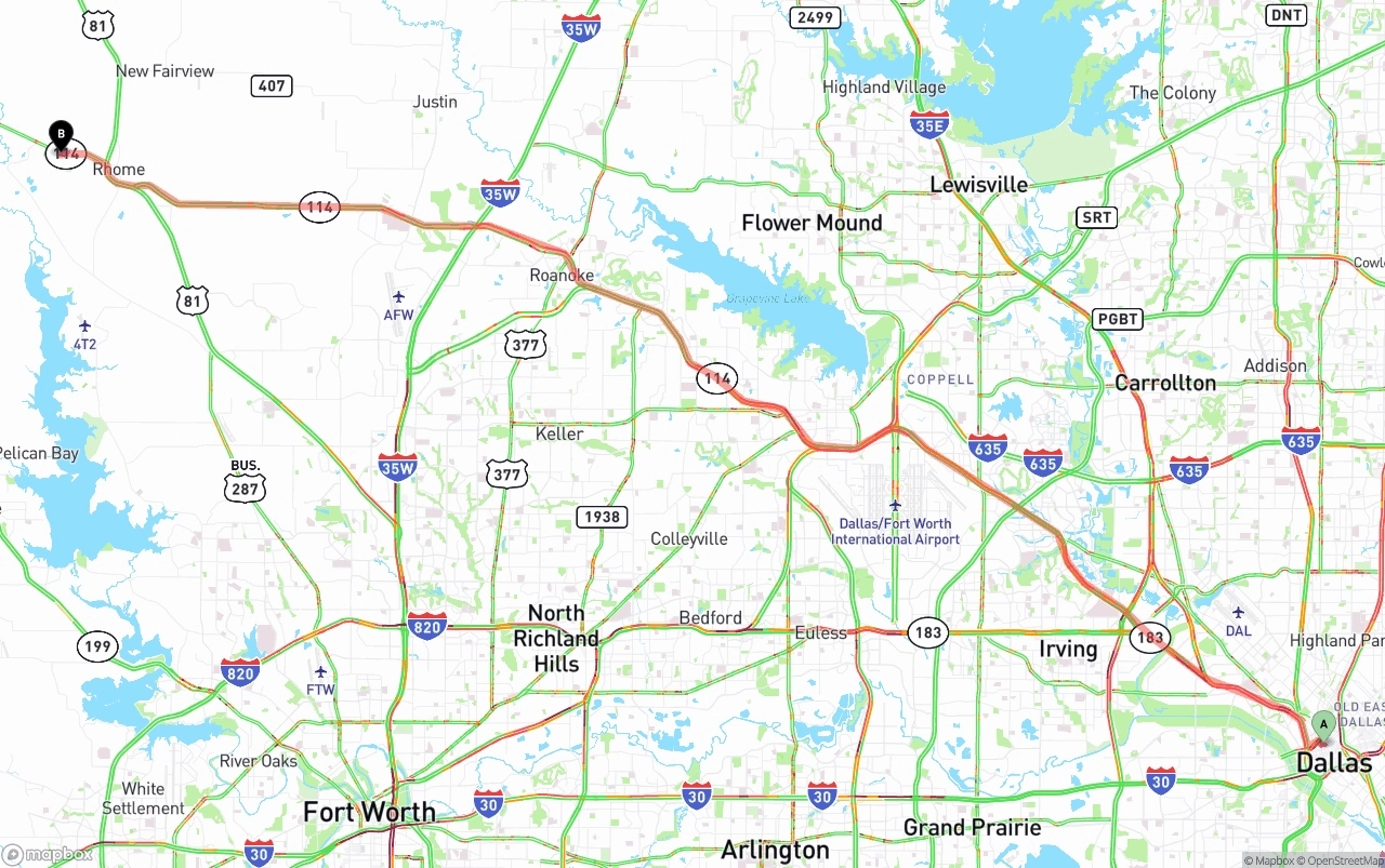 Shipping route from Dallas to Aurora