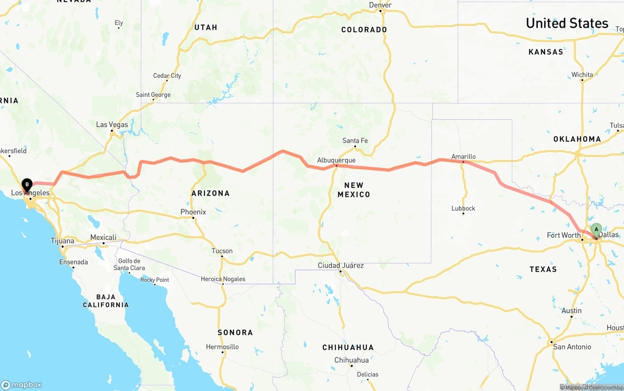 Shipping route from Dallas to Bob Hope Airport