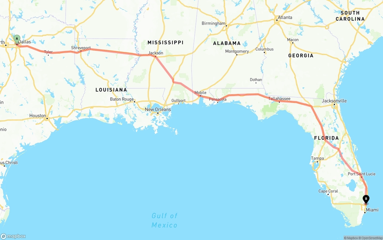 Shipping route from Dallas to Ft. Lauderdale