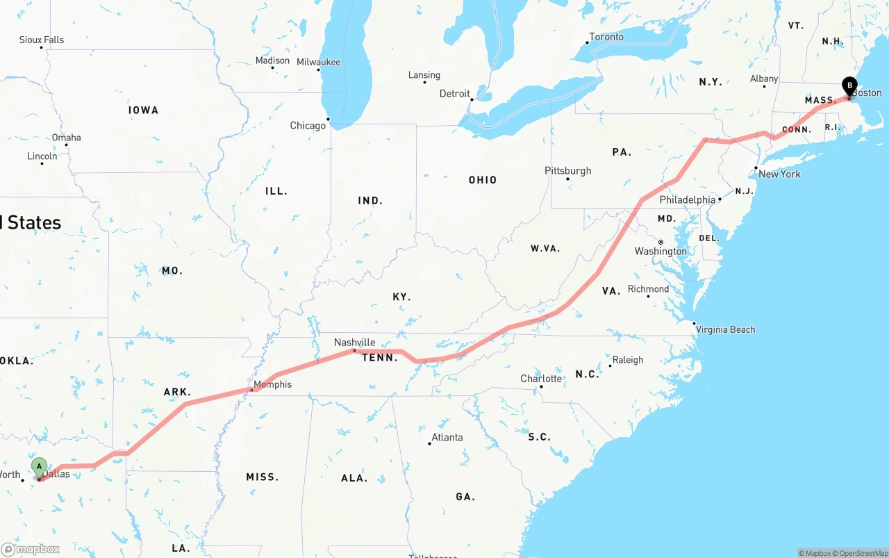 Shipping route from Dallas to Port of Boston