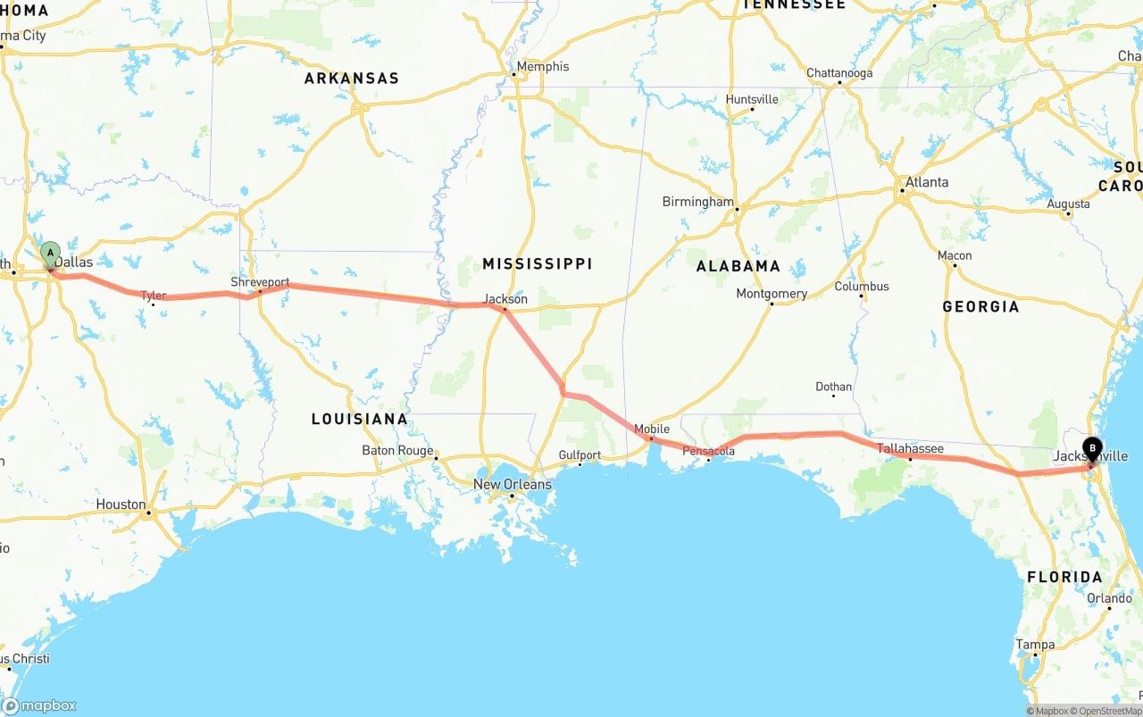Shipping route from Dallas to Port of Jacksonville