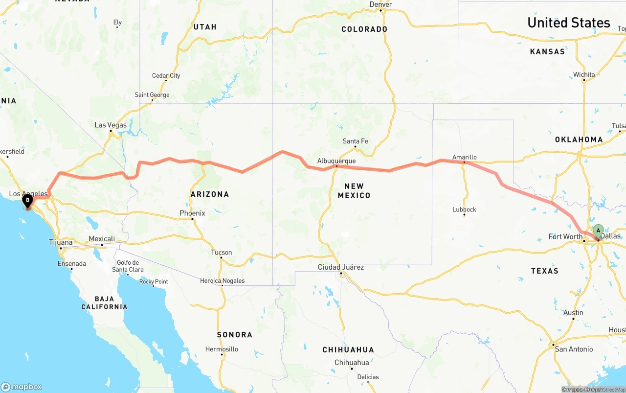 Shipping route from Dallas to Port of Los Angeles