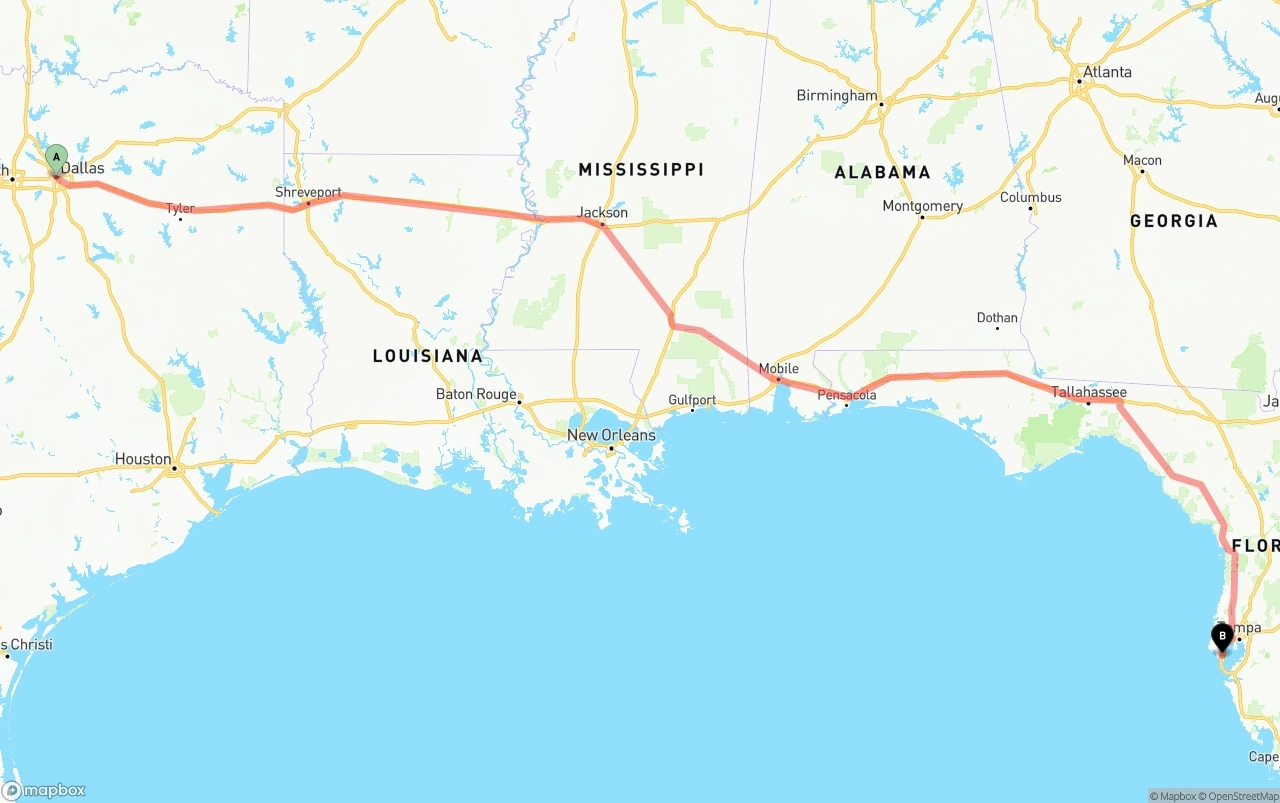 Shipping route from Dallas to St. Petersburg