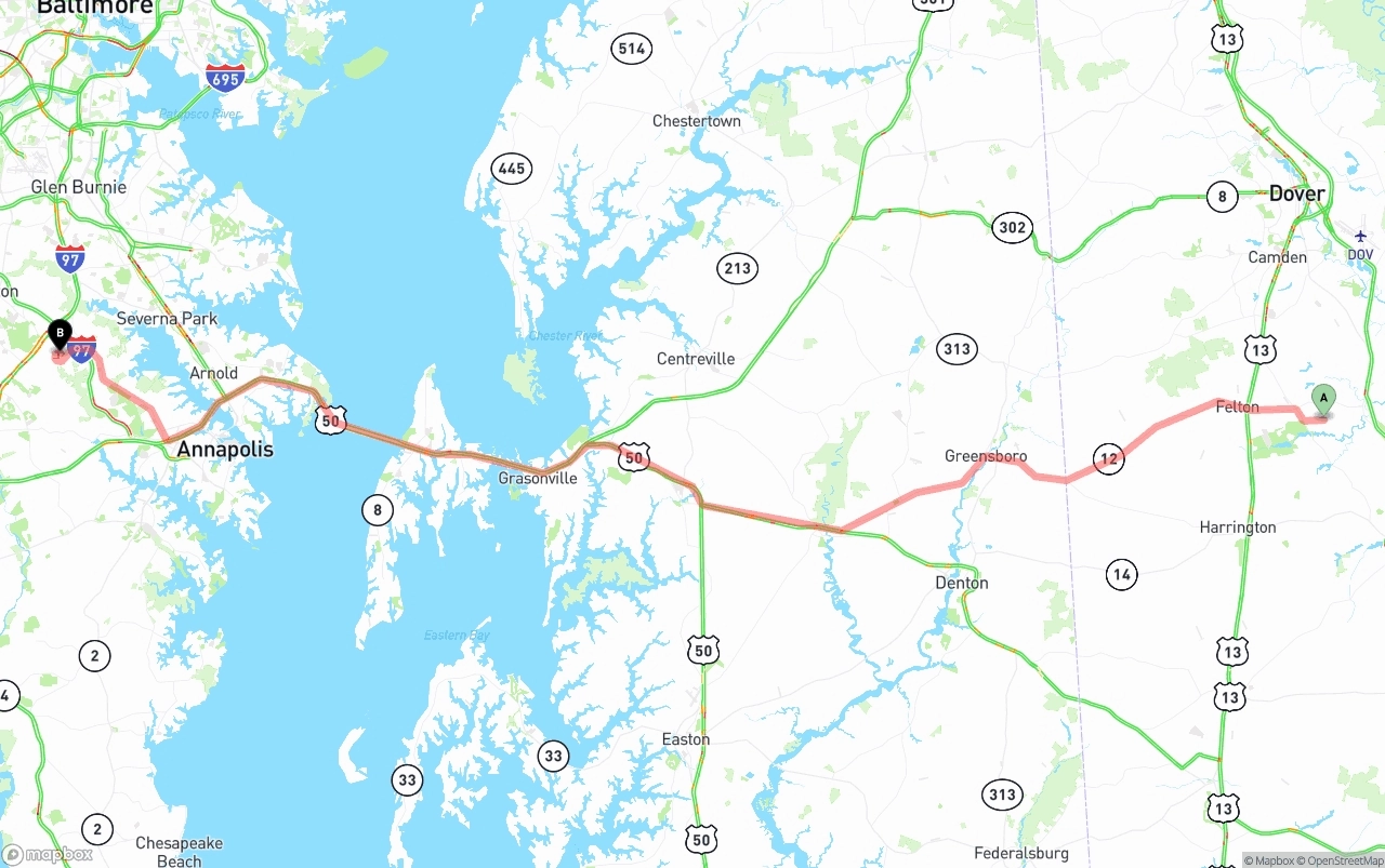 Shipping route from Delaware to Maryland