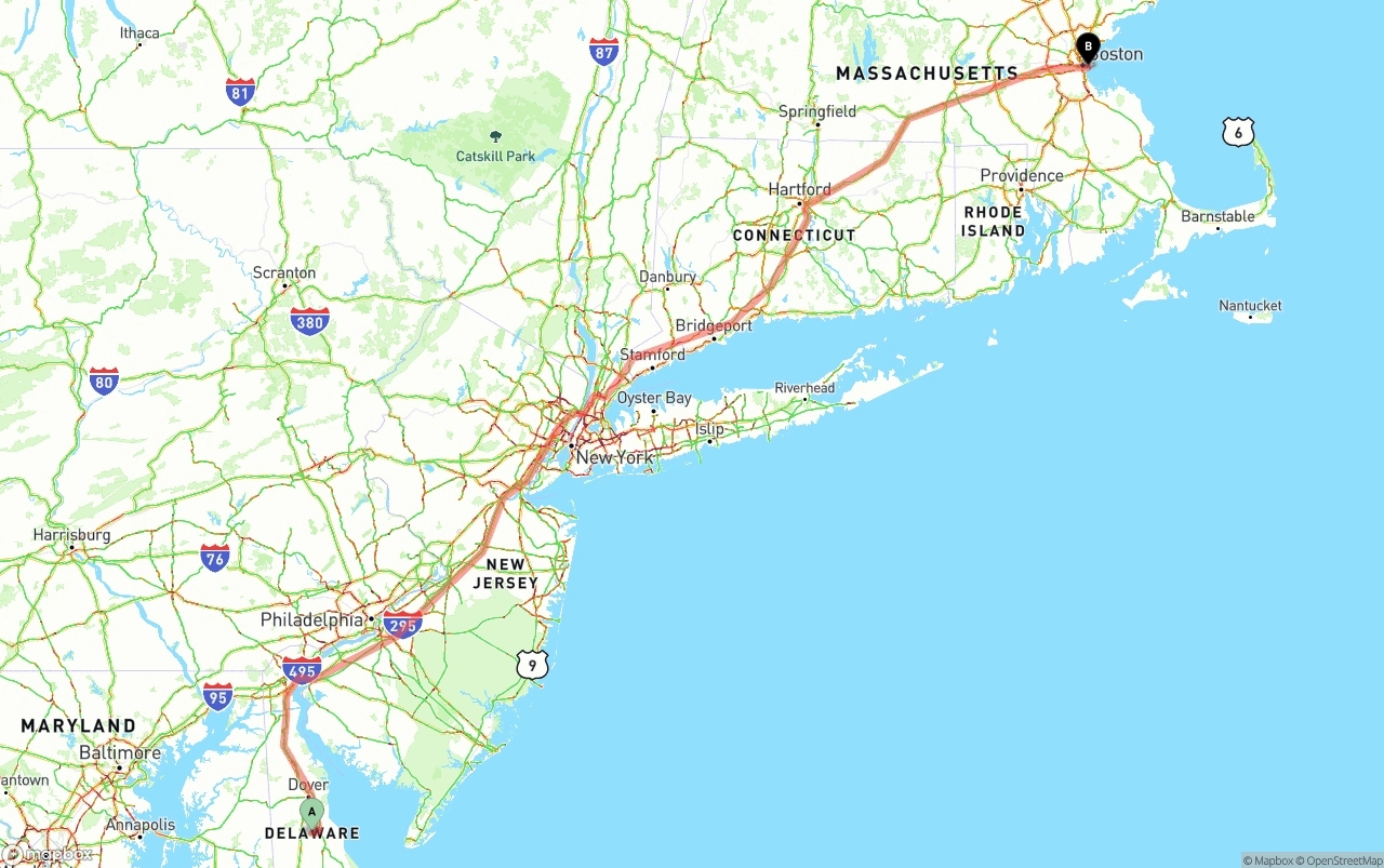 Shipping route from Delaware to Port of Boston