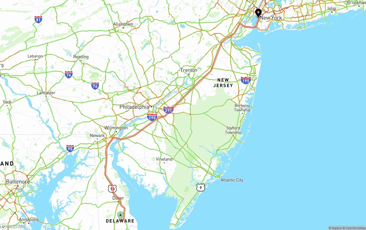 Shipping route from Delaware to Port of New York