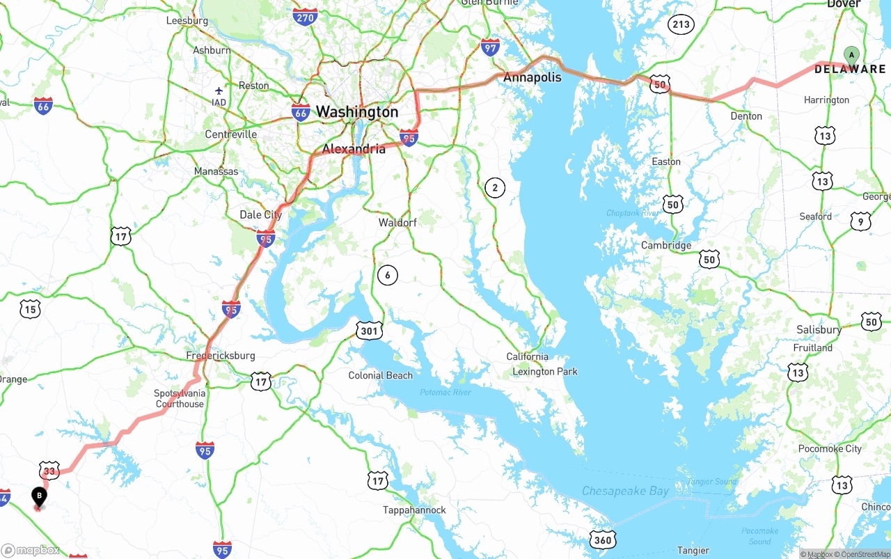 Shipping route from Delaware to Virginia