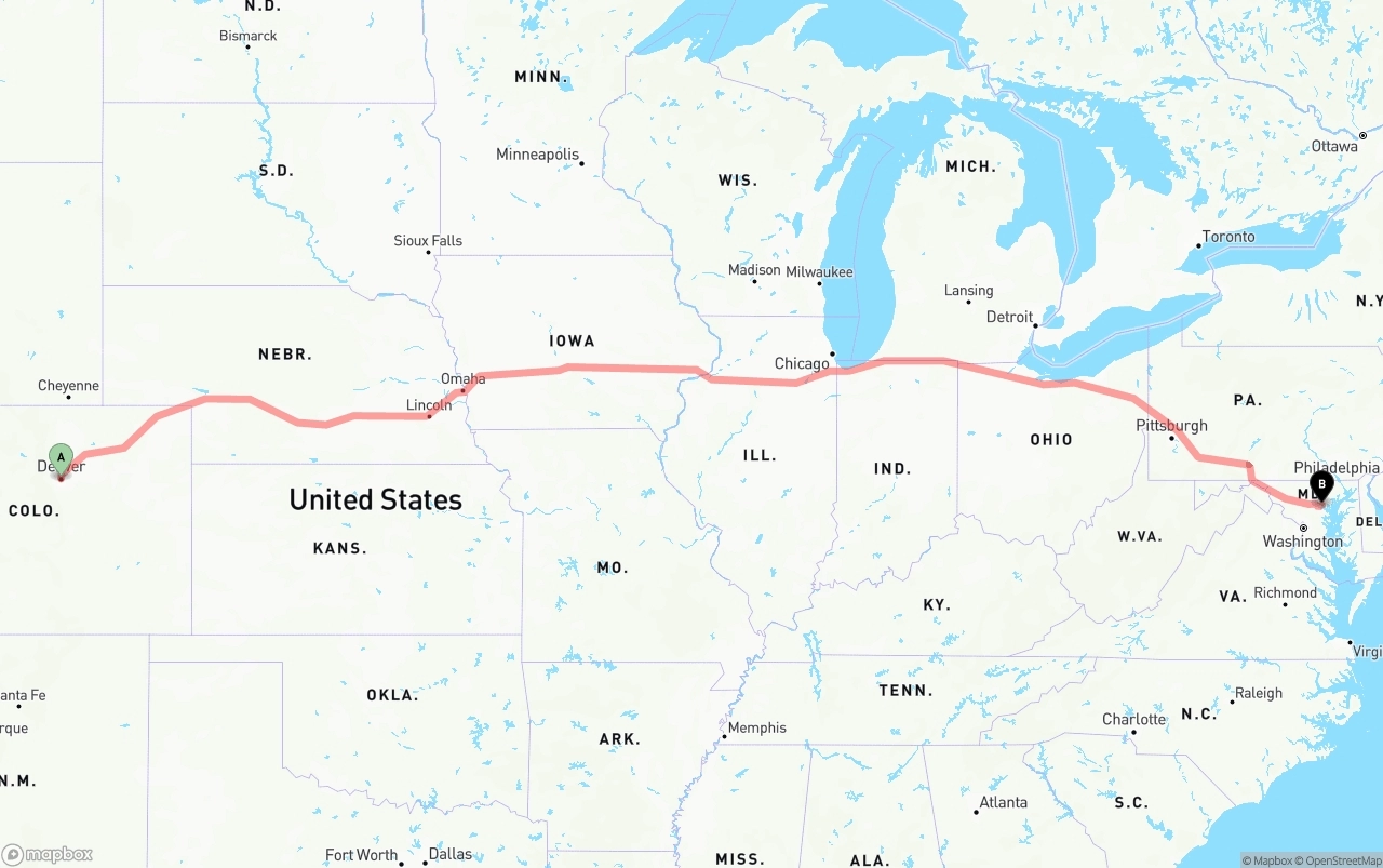 Shipping route from Denver to Baltimore