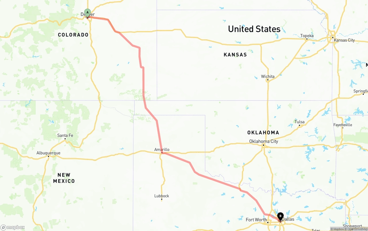 Shipping route from Denver to Dallas