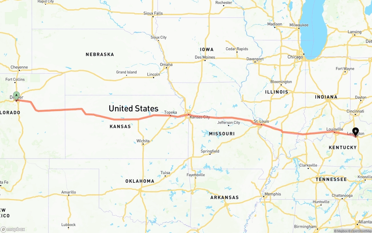 Shipping route from Denver to Lexington