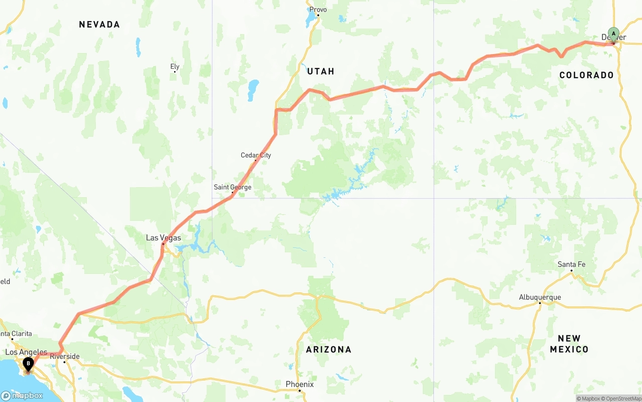 Shipping route from Denver to Long Beach