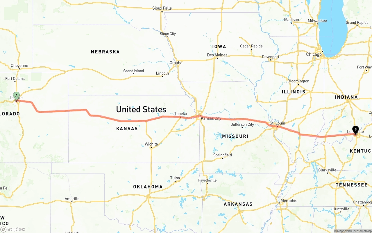 Shipping route from Denver to Louisville