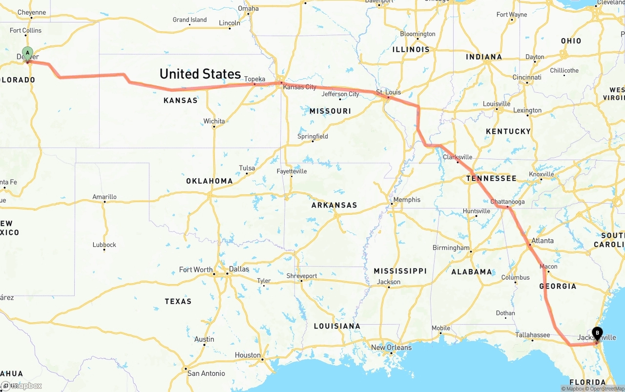 Shipping route from Denver to Port of Jacksonville