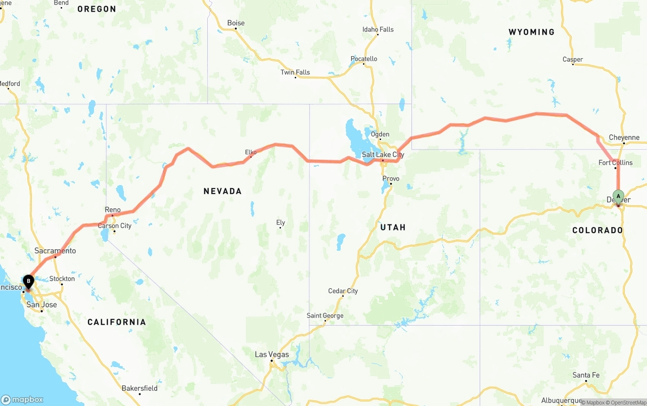 Shipping route from Denver to Port of Oakland