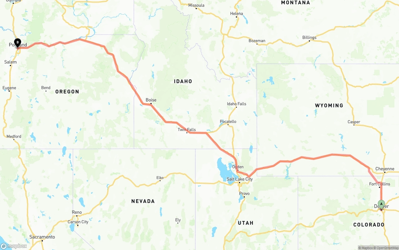 Shipping route from Denver to Portland