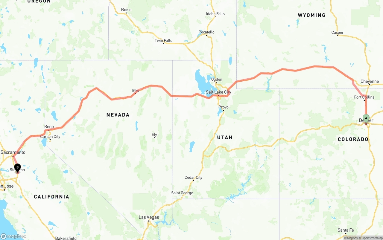 Shipping route from Denver to Stockton