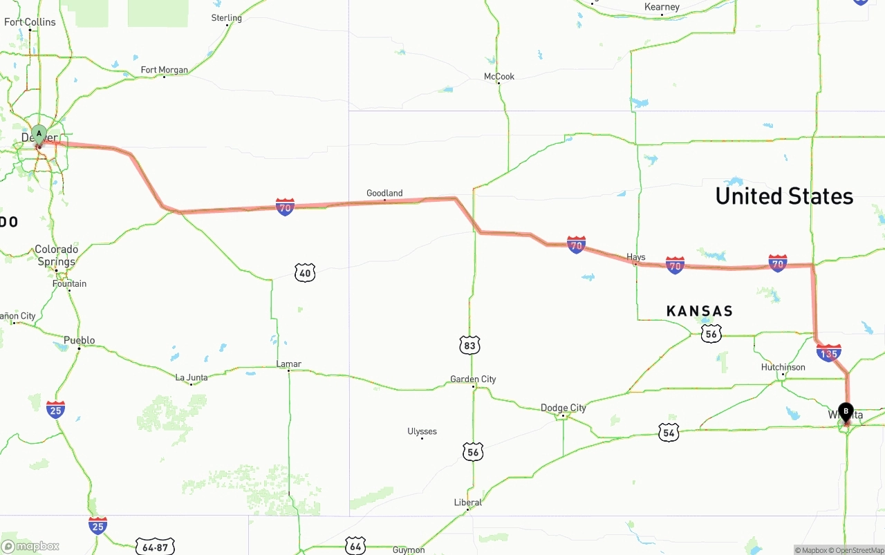 Shipping route from Denver to Wichita
