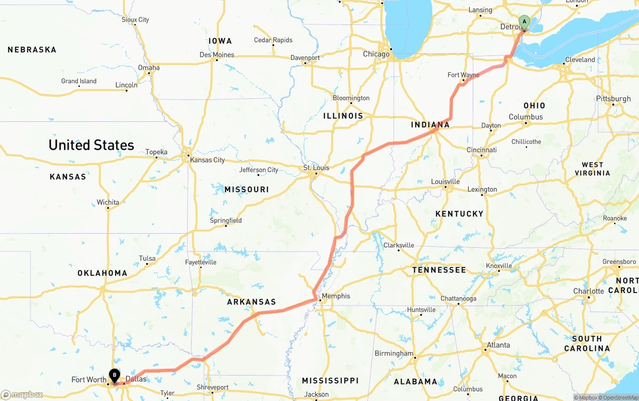 Shipping route from Detroit to Arlington