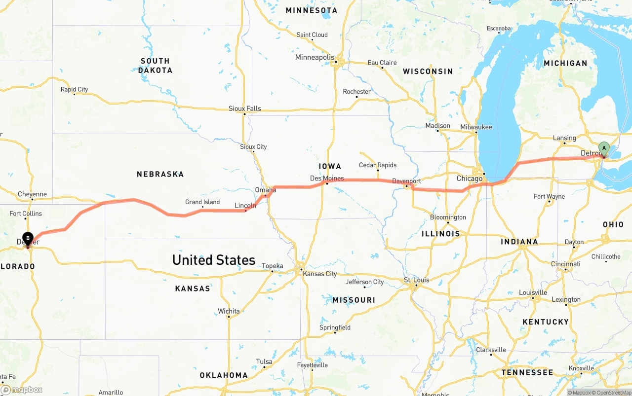 Shipping route from Detroit to Denver