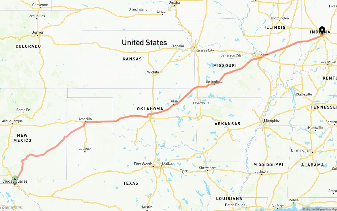 Shipping route from El Paso to Indianapolis