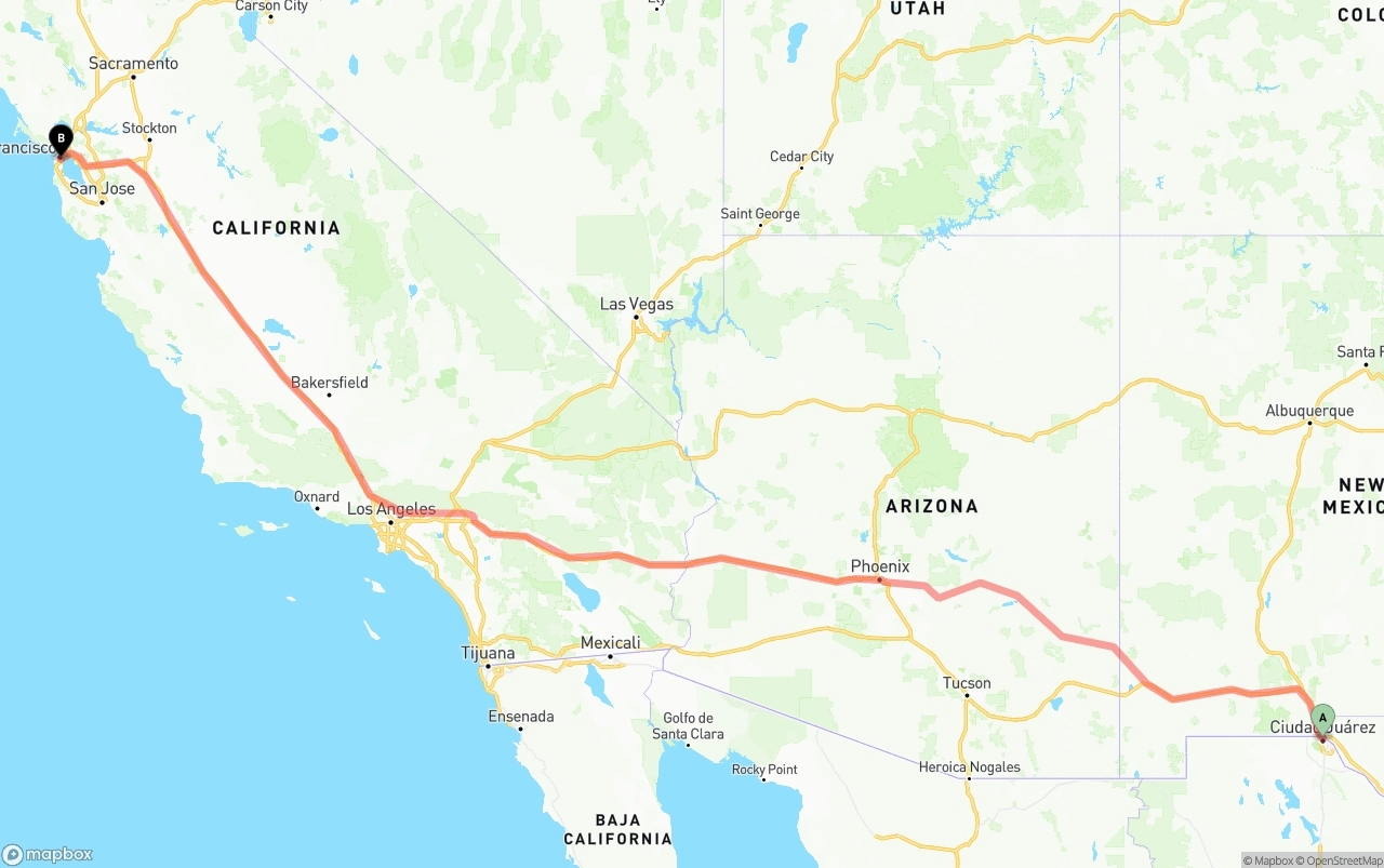 Shipping route from El Paso to San Francisco