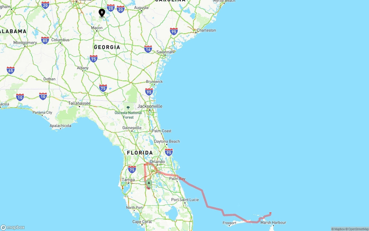 Shipping route from Florida to Georgia